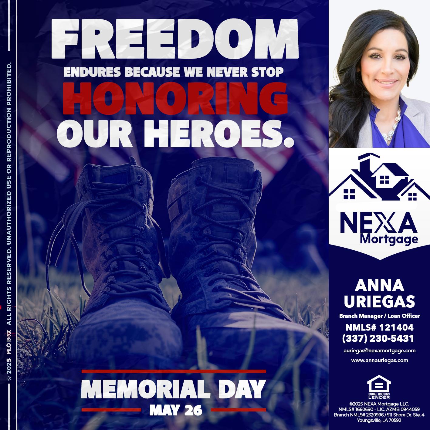 Memorial Day - Anna Uriegas -Loan Officer