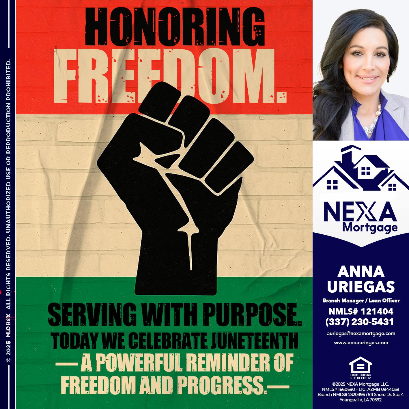 HONORING FREEDOM - Anna Uriegas -Loan Officer