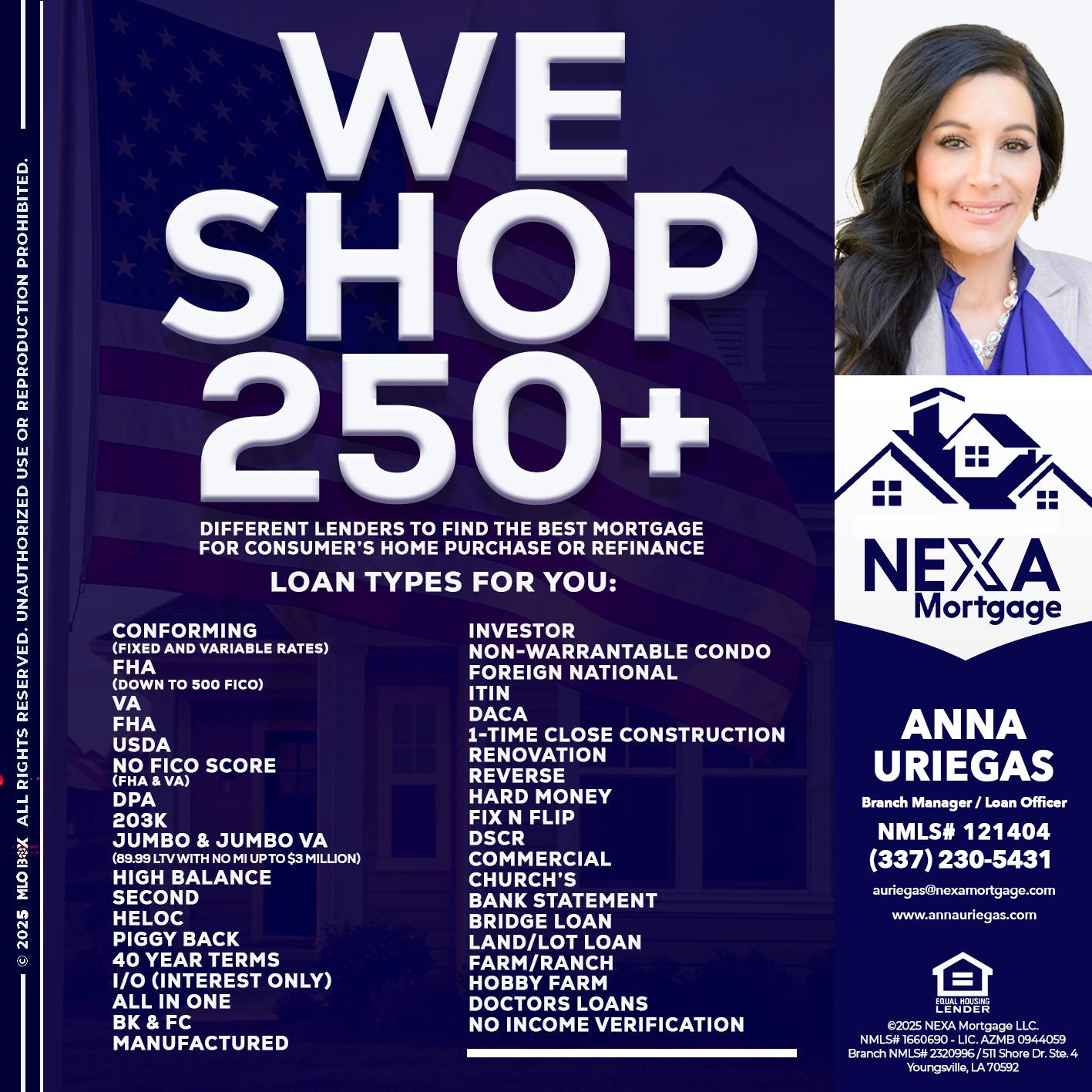 WE SHOP 250+ - Anna Uriegas -Loan Officer