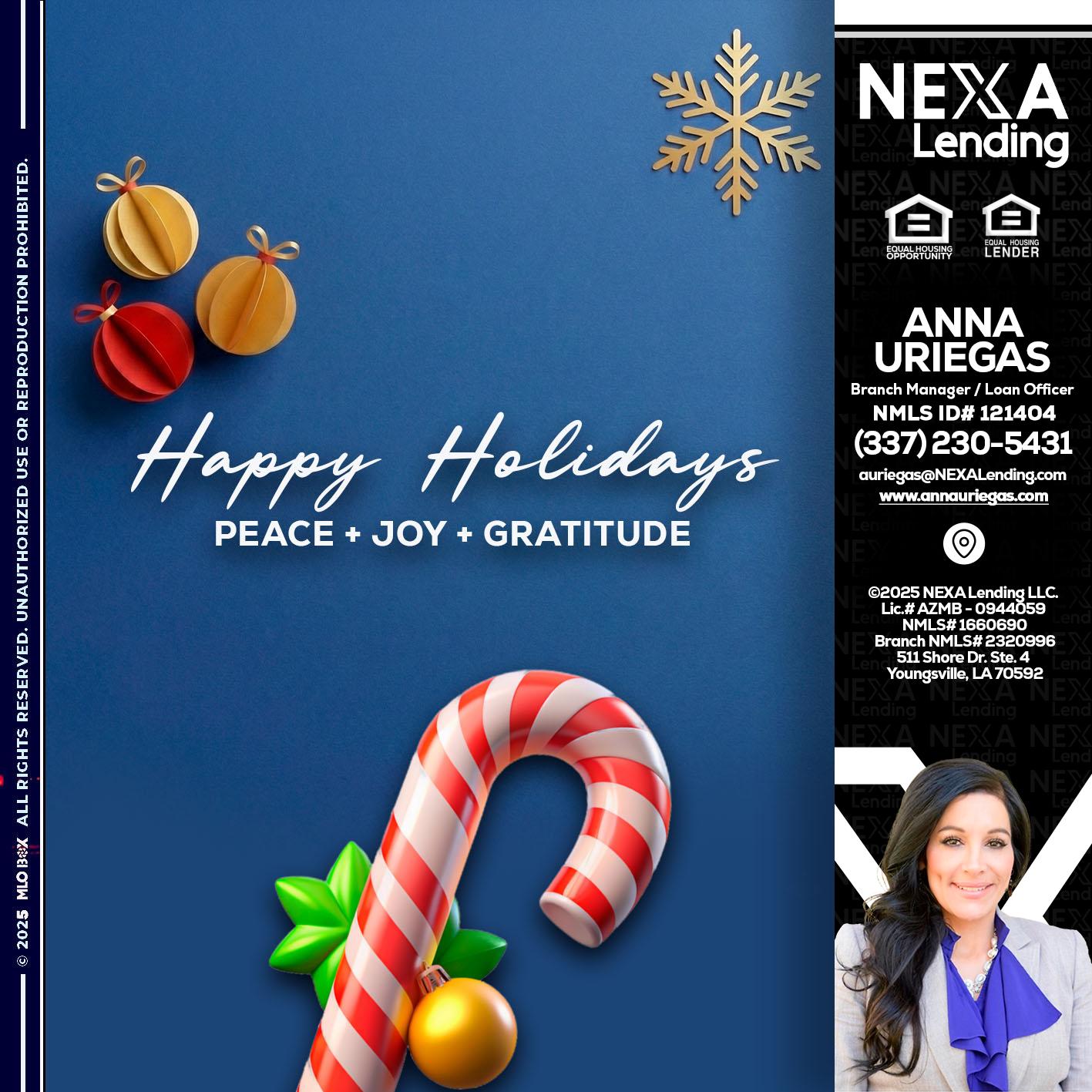 HAPPY HOLIDAYS - Anna Uriegas -Loan Officer