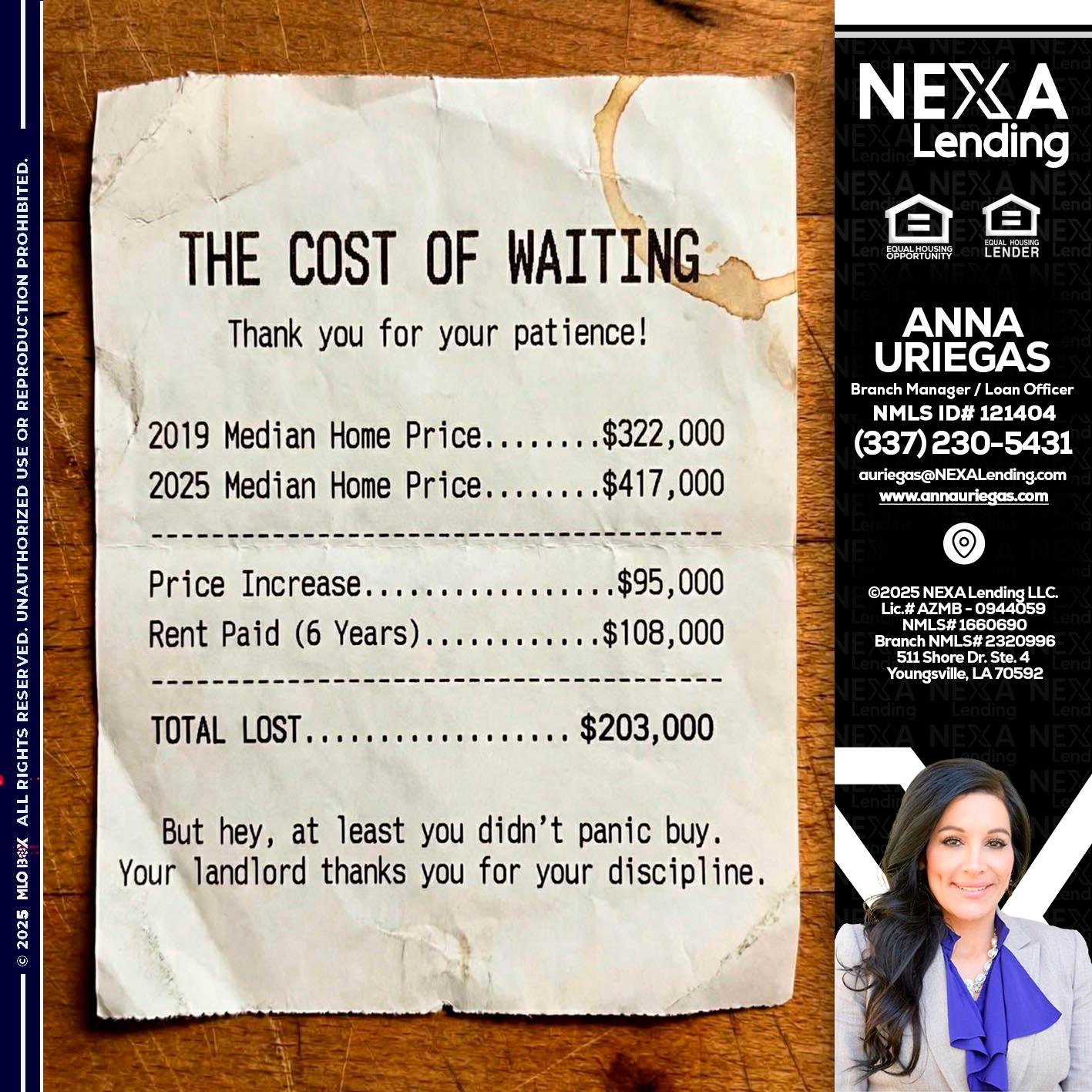 THE COST OF WAITING - Anna Uriegas -Loan Officer