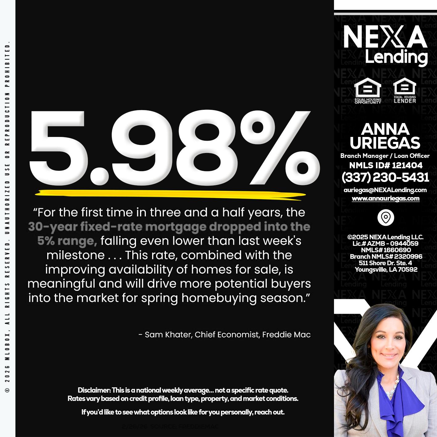 5.98% - Anna Uriegas -Loan Officer