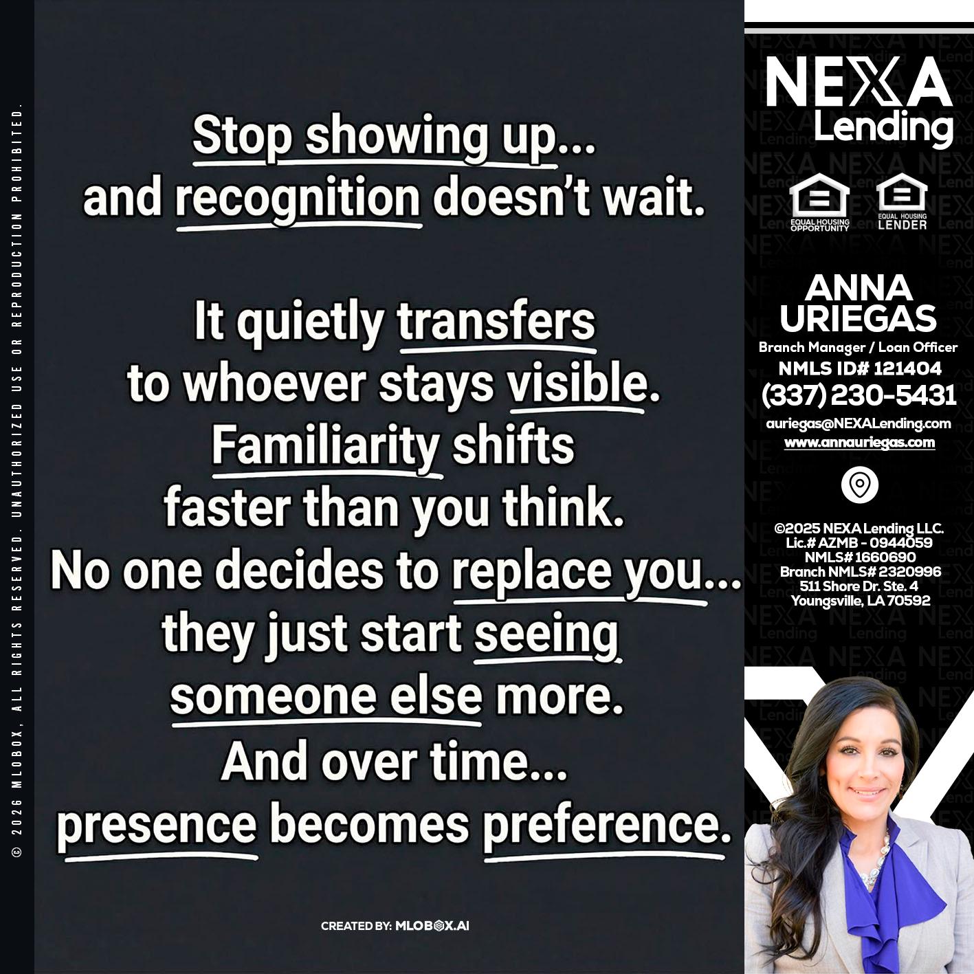 STOP SHOWING - Anna Uriegas -Loan Officer