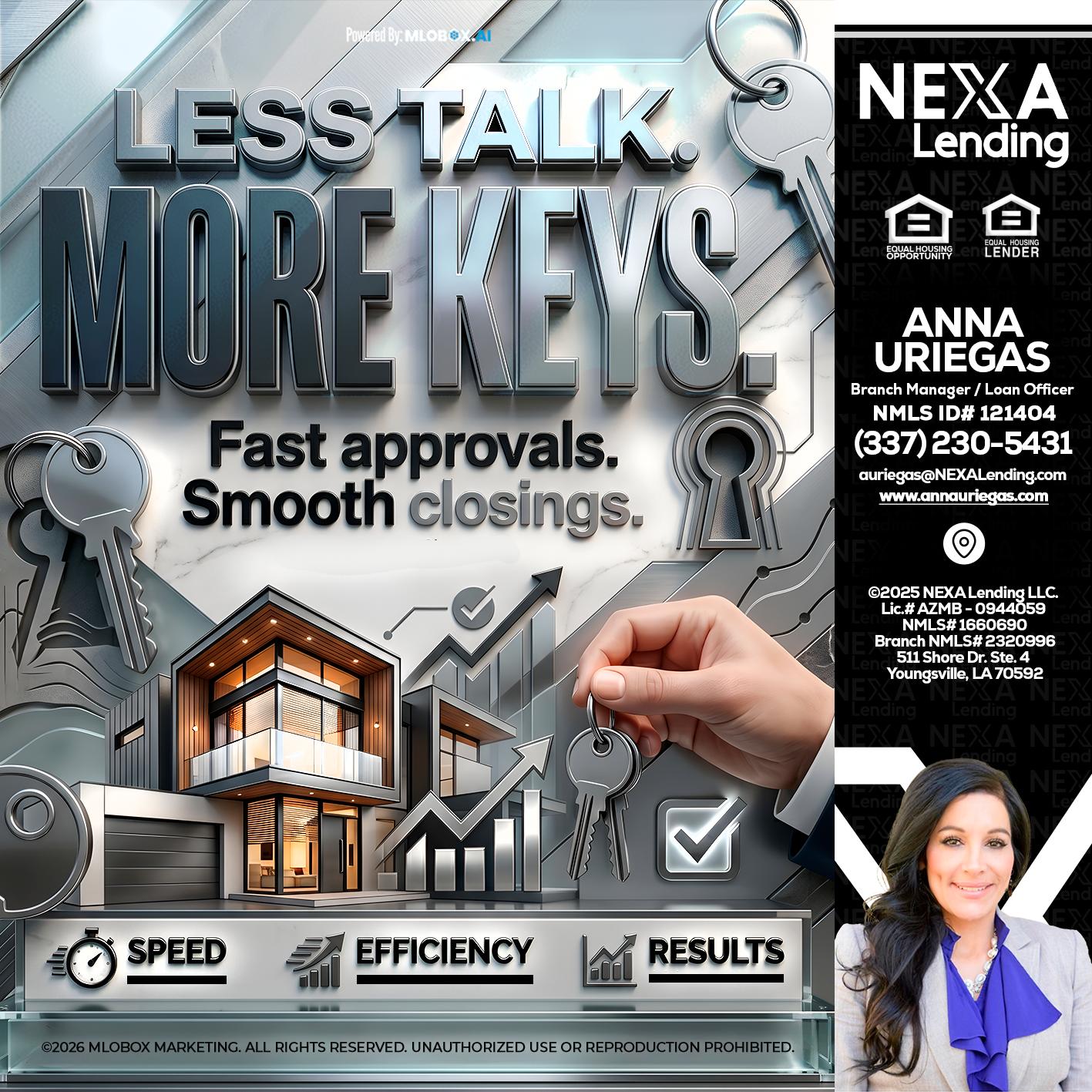 LESS TALK, MORE KEYS! - Anna Uriegas -Loan Officer