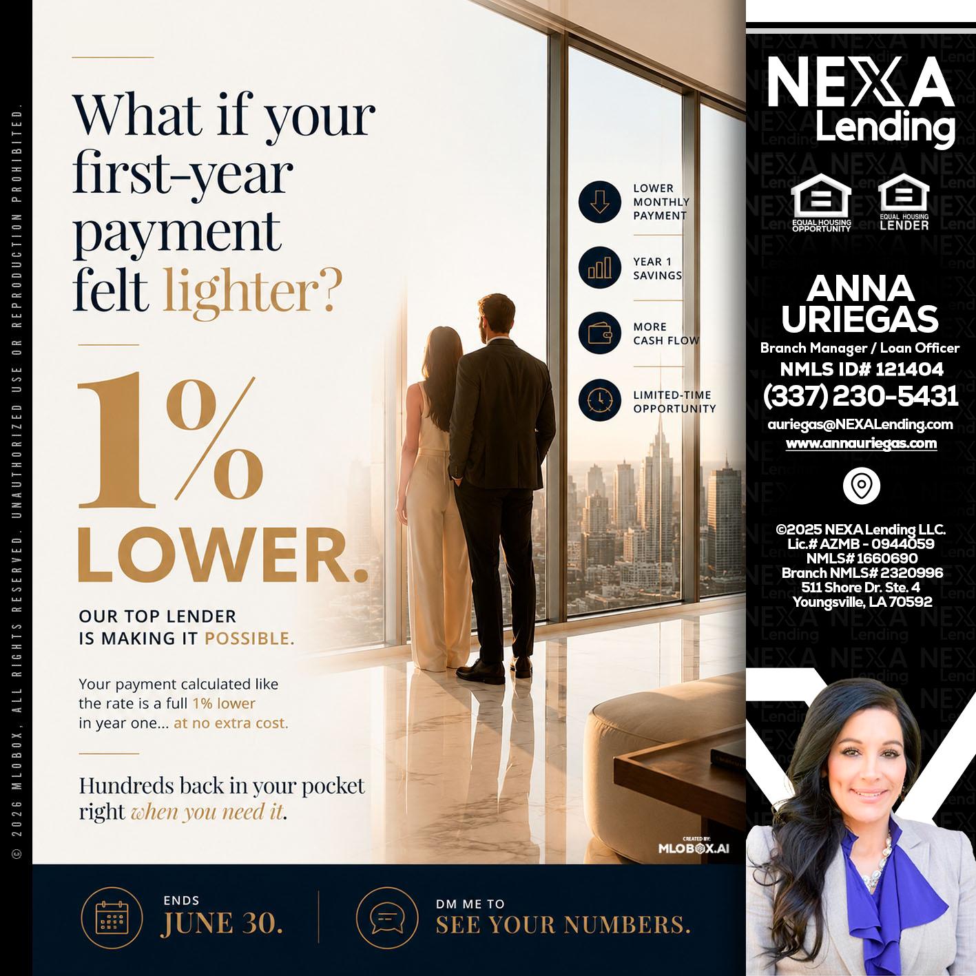 1% lower - Anna Uriegas -Loan Officer