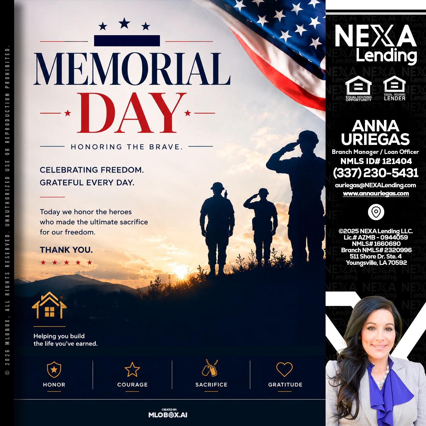 MEMORIAL DAY - Anna Uriegas -Loan Officer