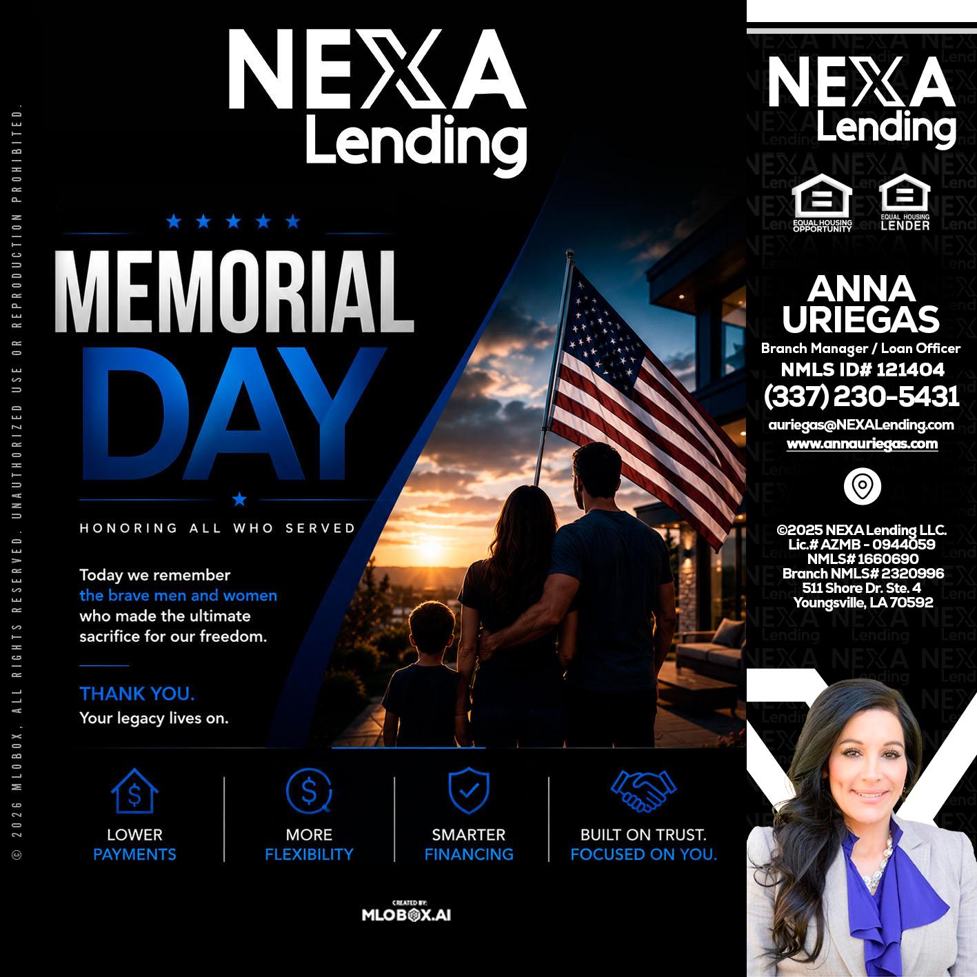 MEMORIAL DAY - Anna Uriegas -Loan Officer