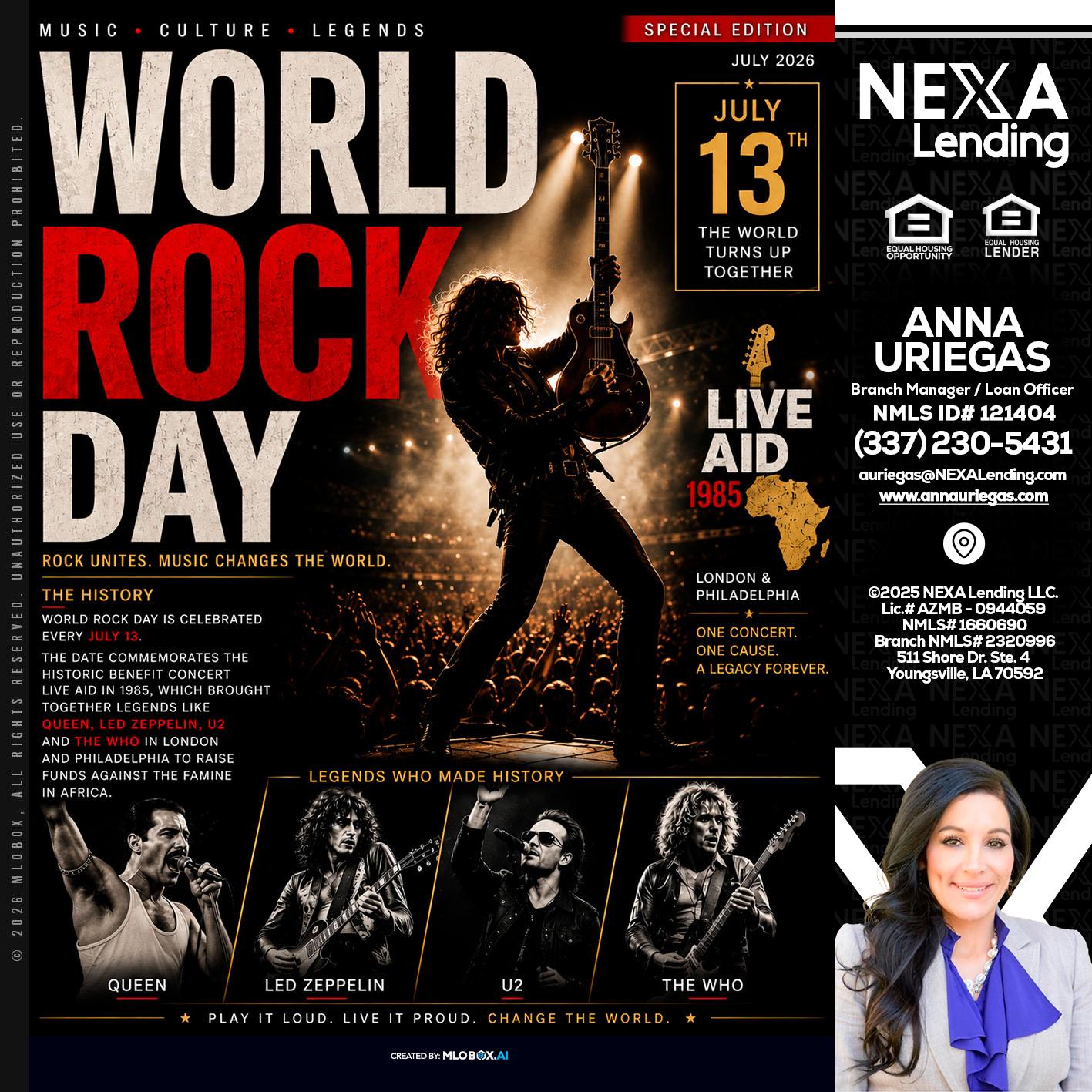 WORLD ROCK MUSIC DAY - Anna Uriegas -Loan Officer